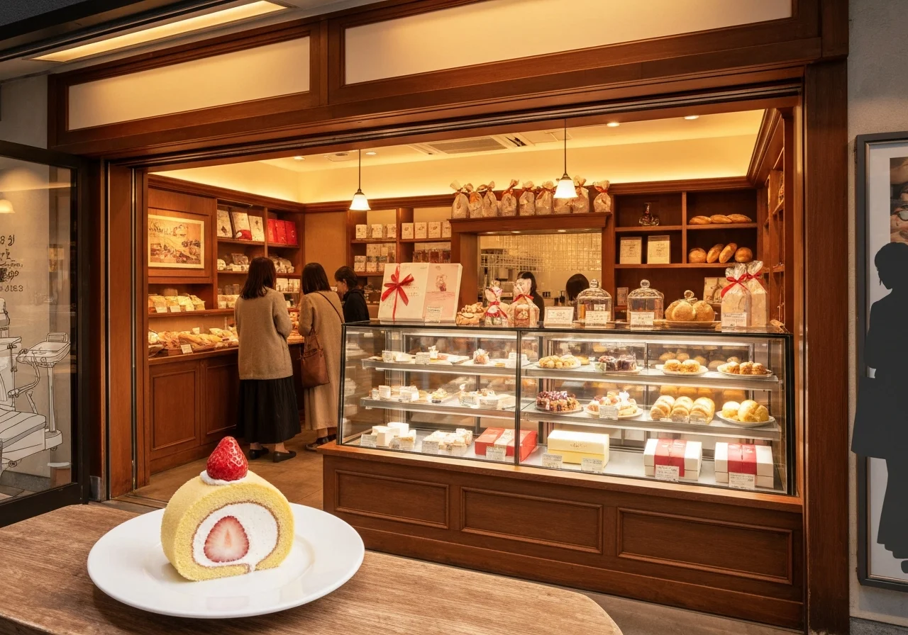 An assortment of baked sweets with financiers, madeleines, and cookies lined up in a wooden box